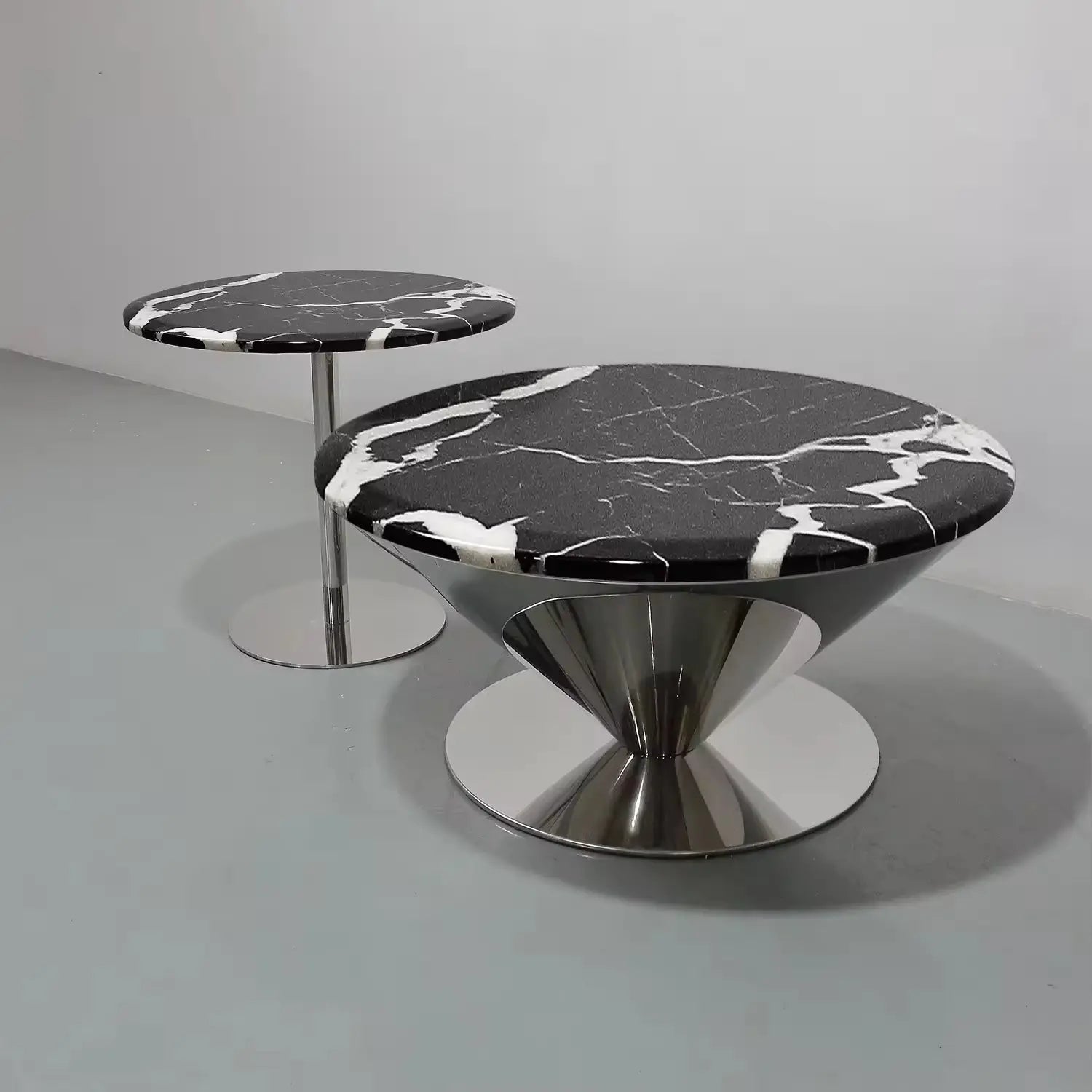 Modern Scagliola Inverted Diamond Shape Stainless Steel Mirror Base Coffee Table Marsiling