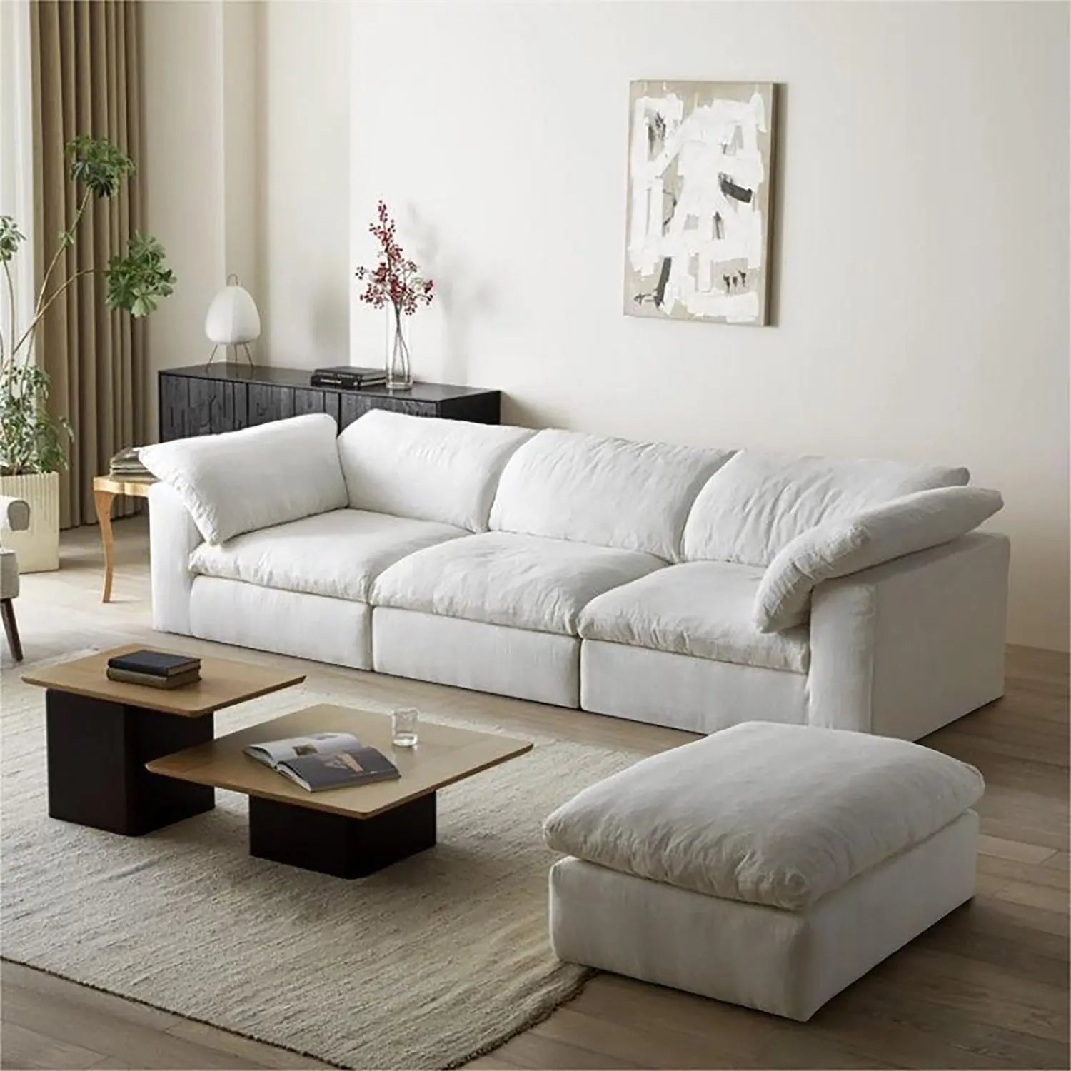 White Linen Fabric Upholstery Cozy Daybed Modular Sectional Cloud Sofa Marsiling