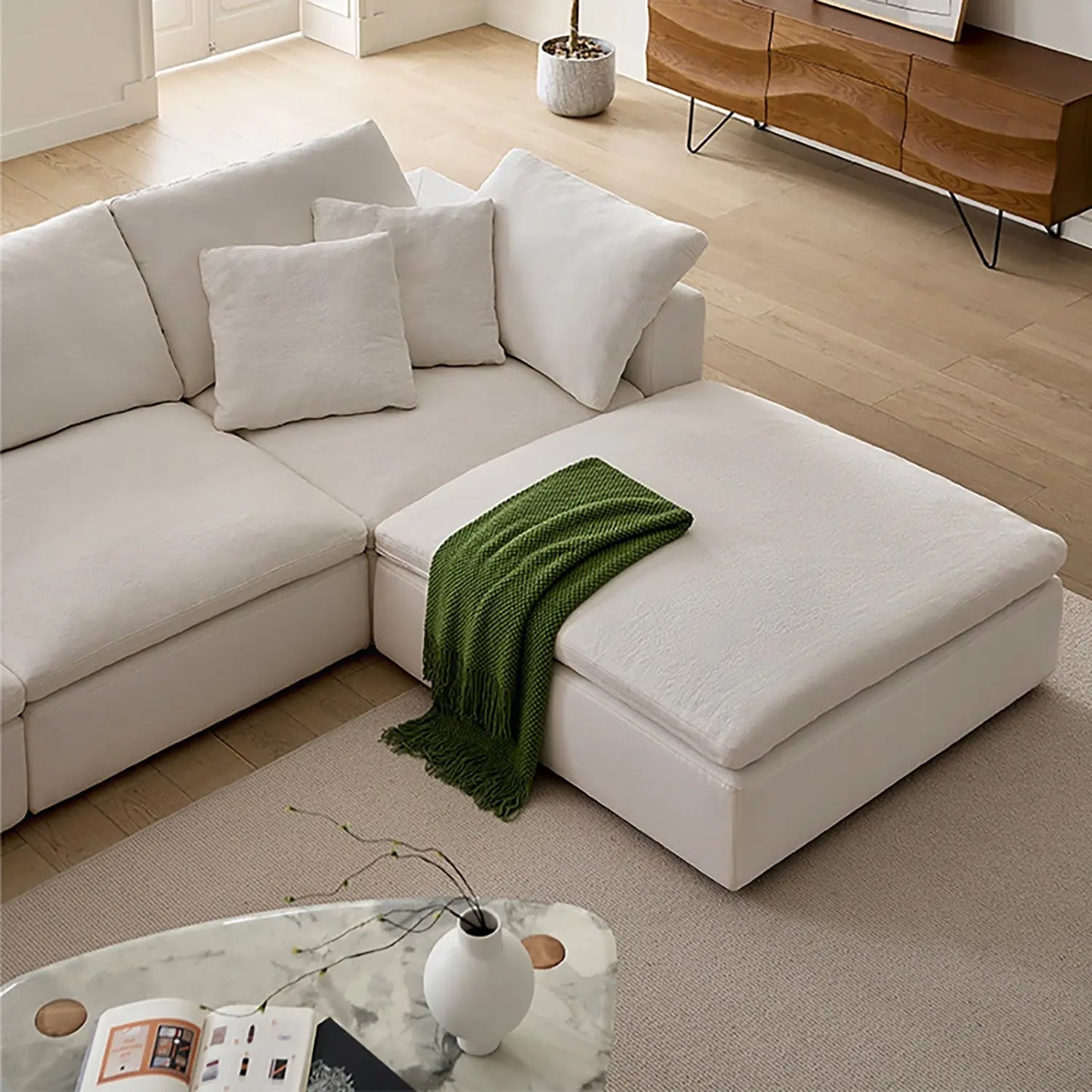 White Linen Fabric Upholstery Cozy Daybed Modular Sectional Cloud Sofa Marsiling