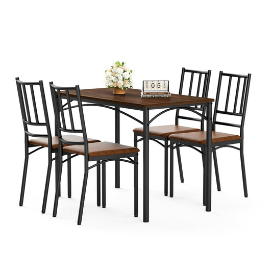 Dining Table Set, Bar Table with 4 Dining Benches, Kitchen Table Counter with Chairs, Industrial for Kitchen Breakfast Table, Living Room, Room, Walnut, 43.3″L x23.6″W x 30.1″H