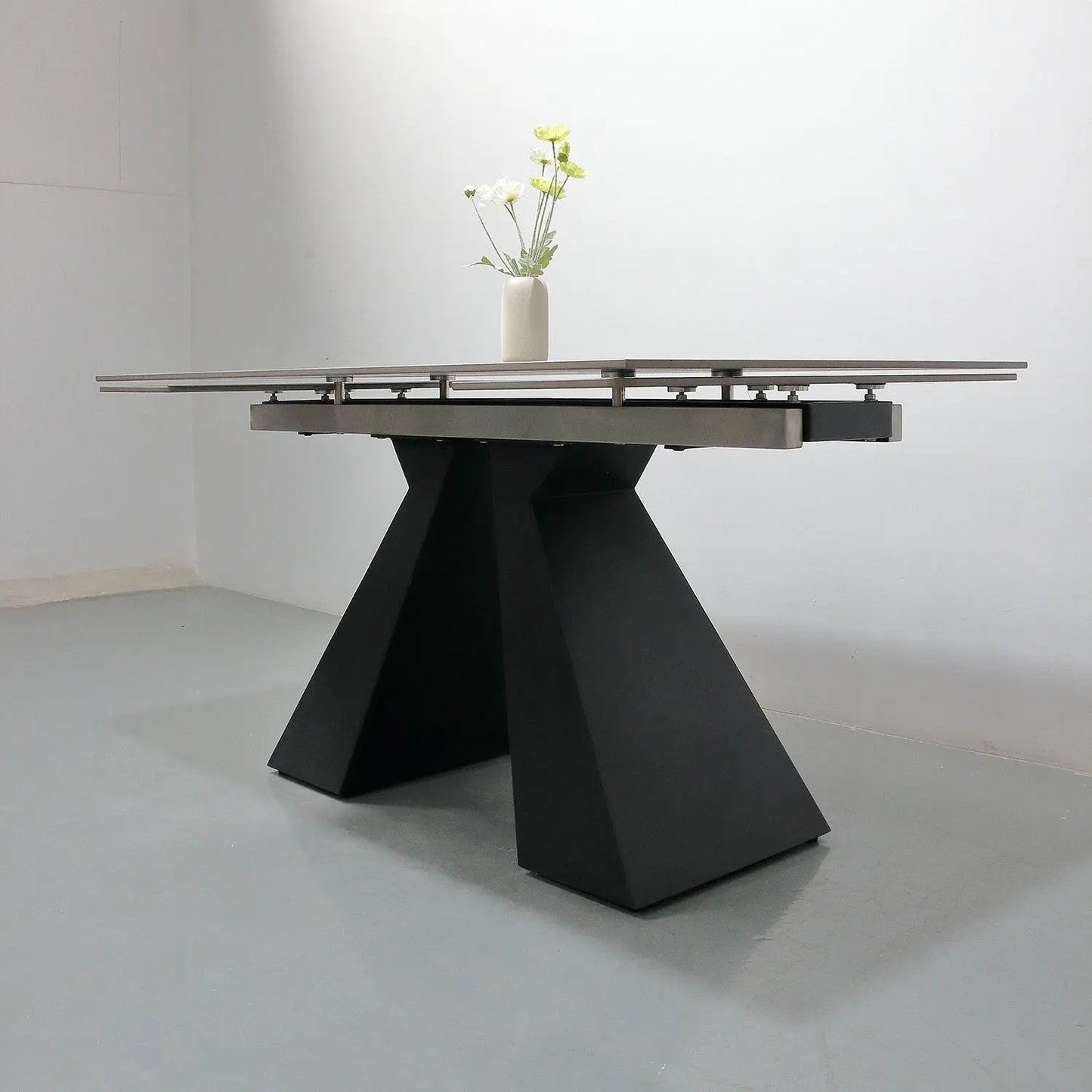 Light Grey Dining Room Furniture Matte Sintered Stone Dining Table Extendable Marsiling