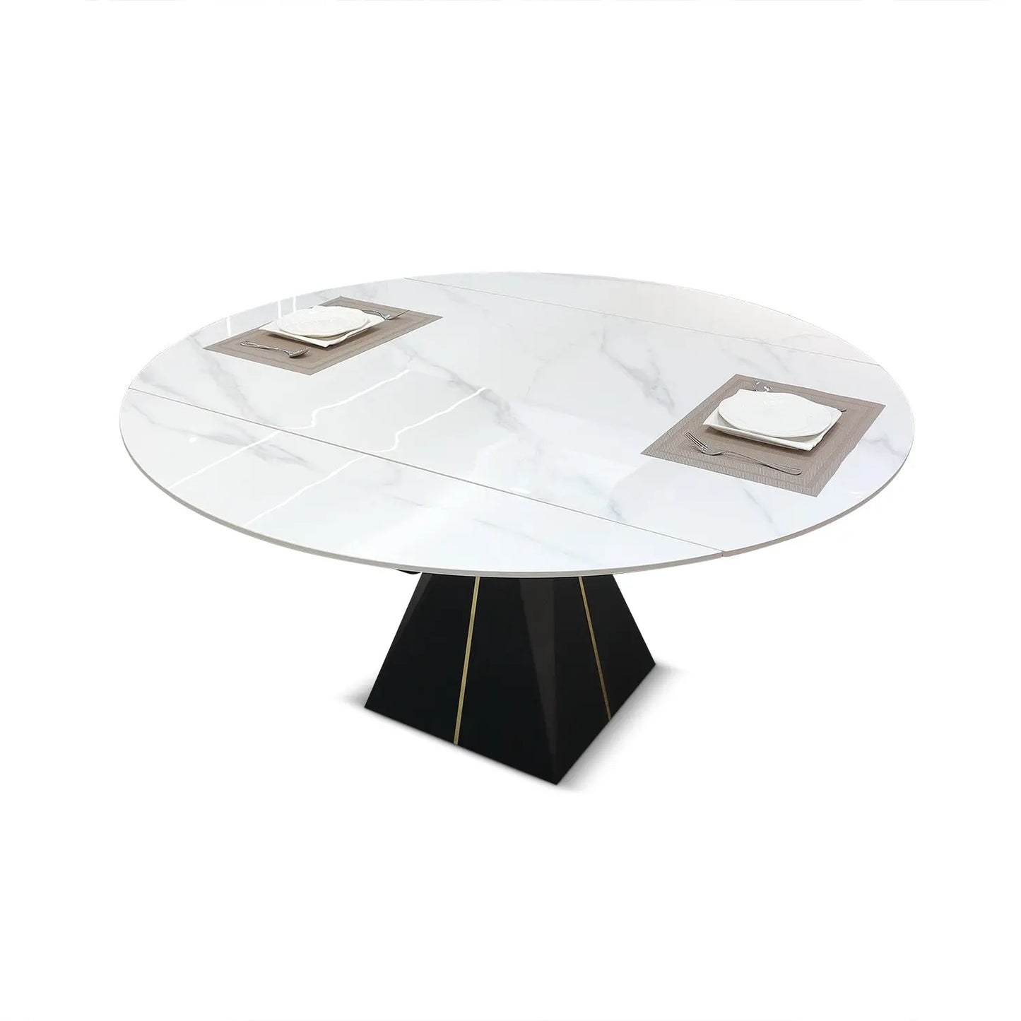 Modern White Rotatable Expandable Glossy Sintered Stone Round Dining Table Marsiling