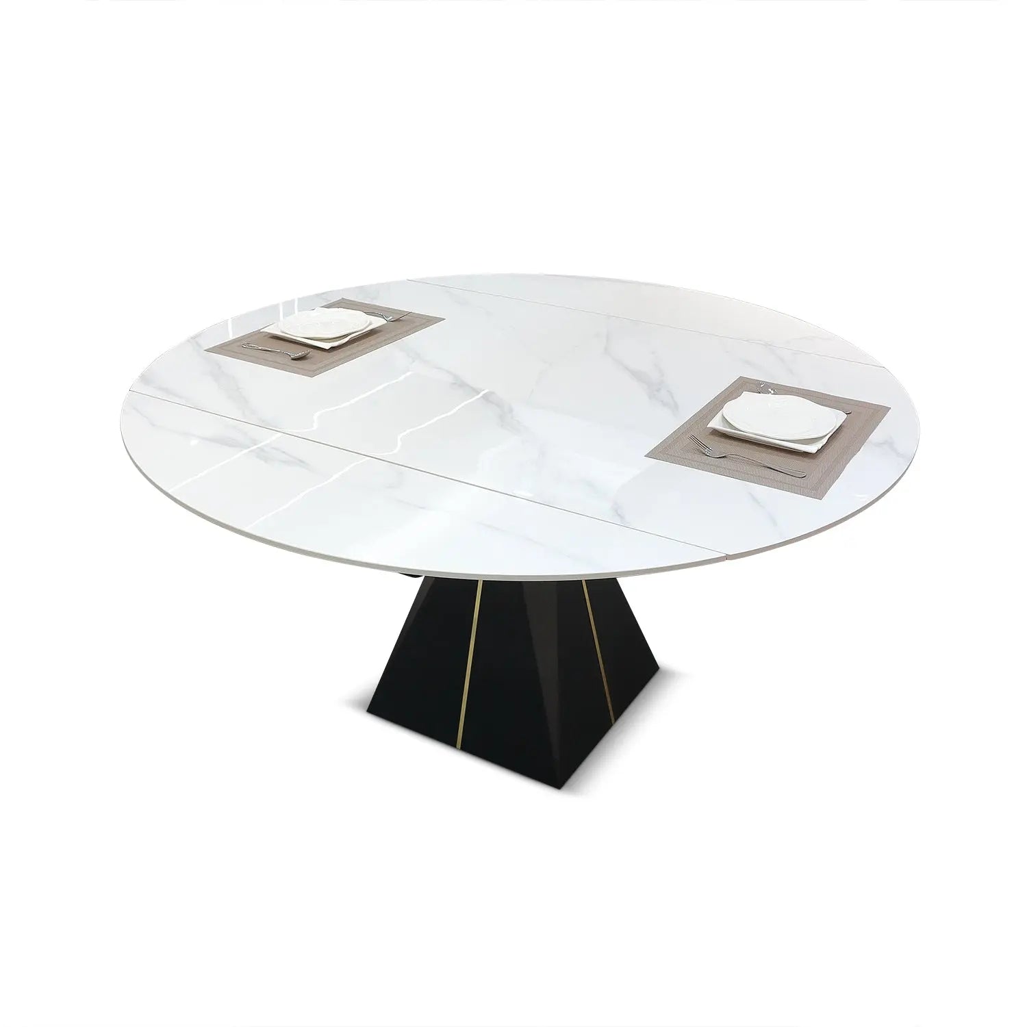 Modern White Rotatable Expandable Glossy Sintered Stone Round Dining Table Marsiling