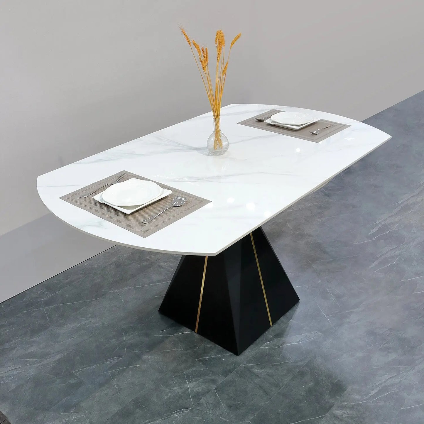 Modern White Rotatable Expandable Glossy Sintered Stone Round Dining Table Marsiling