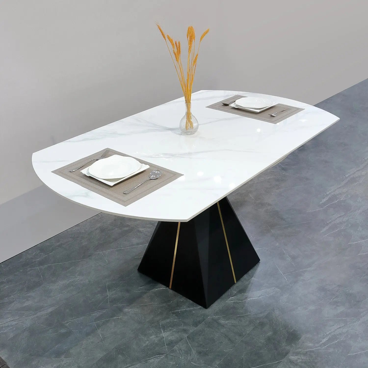 Modern White Rotatable Expandable Glossy Sintered Stone Round Dining Table Marsiling