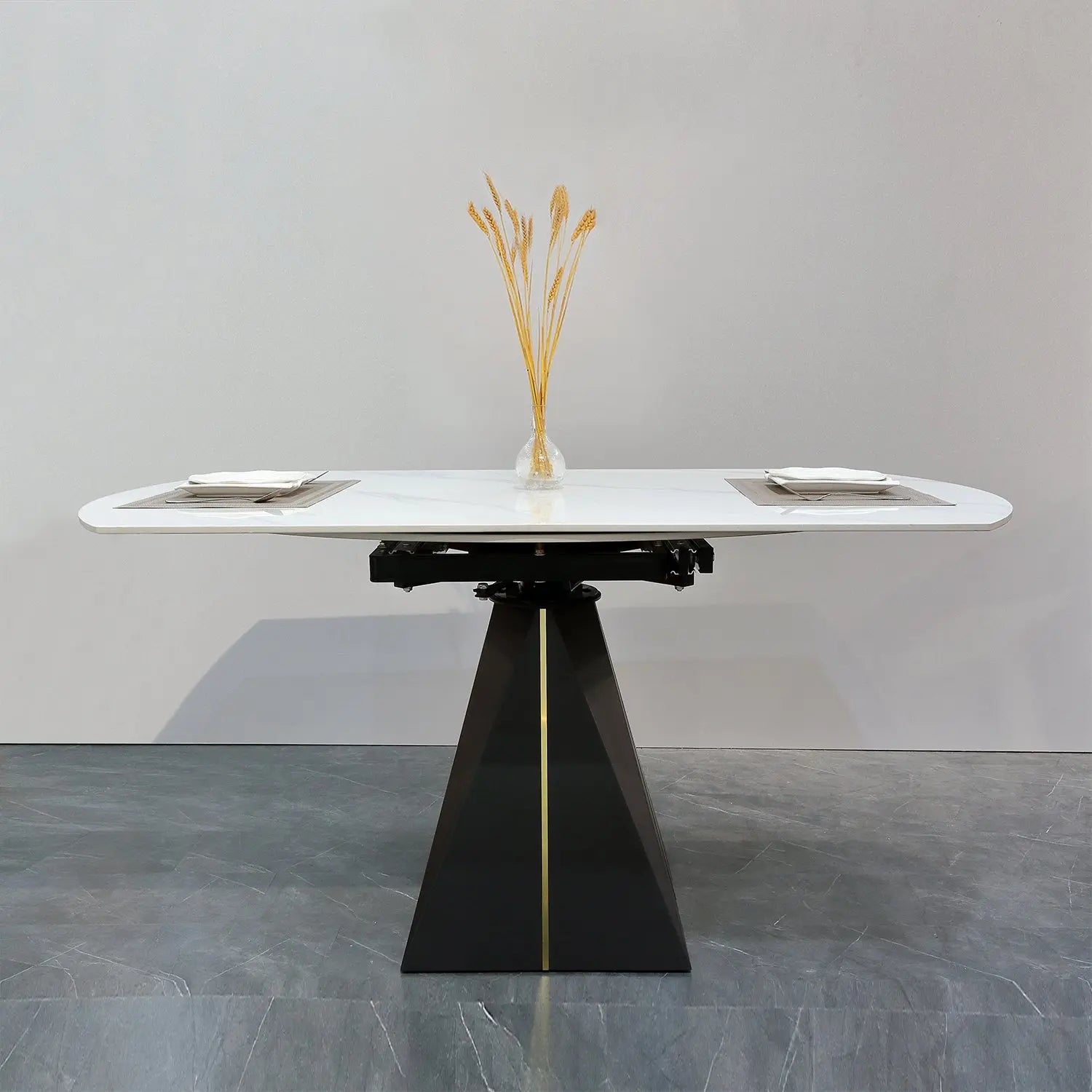 Modern White Rotatable Expandable Glossy Sintered Stone Round Dining Table Marsiling