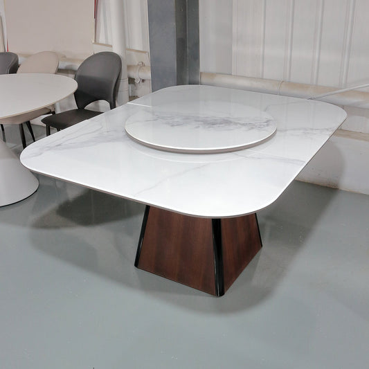 Extendable Microlite Top Round Dining Table w/ Lazy Susan Rounded Corners