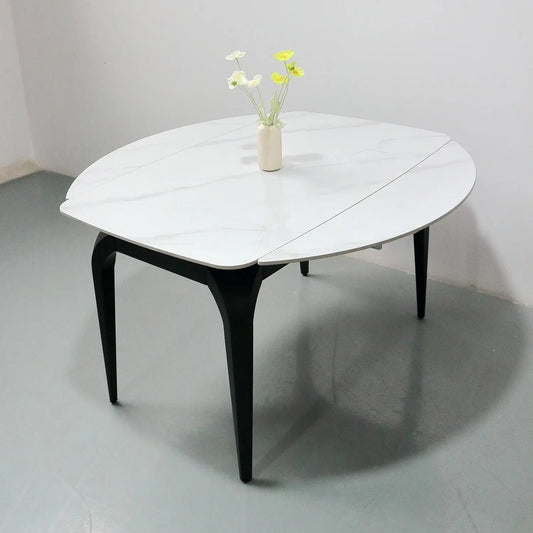 Glossy Sintered Stone Extendable Transformable Dining Table Rounded Corners Marsiling