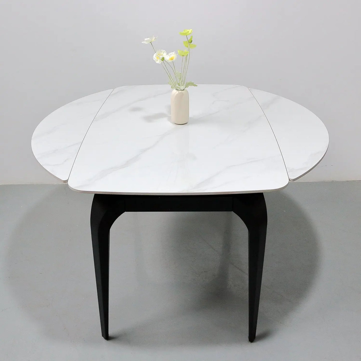 Glossy Sintered Stone Extendable Transformable Dining Table Rounded Corners Marsiling