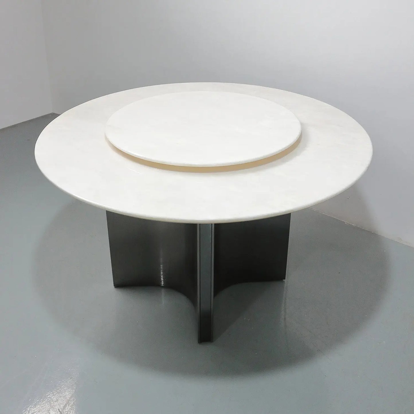 White Luxury Stone Round Dining Table with Lazy Susan Stainless Star Base Marsiling