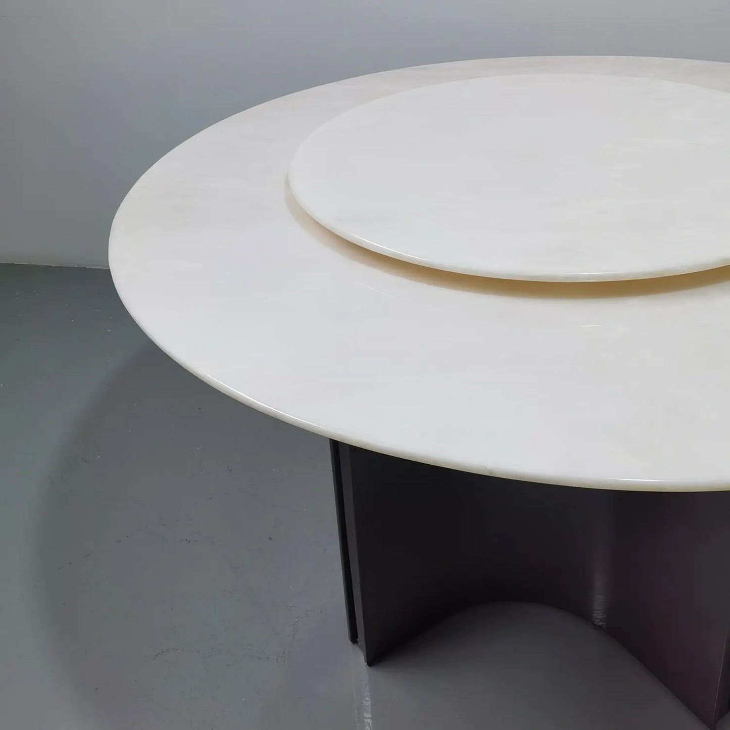 White Luxury Stone Round Dining Table with Lazy Susan Stainless Star Base Marsiling
