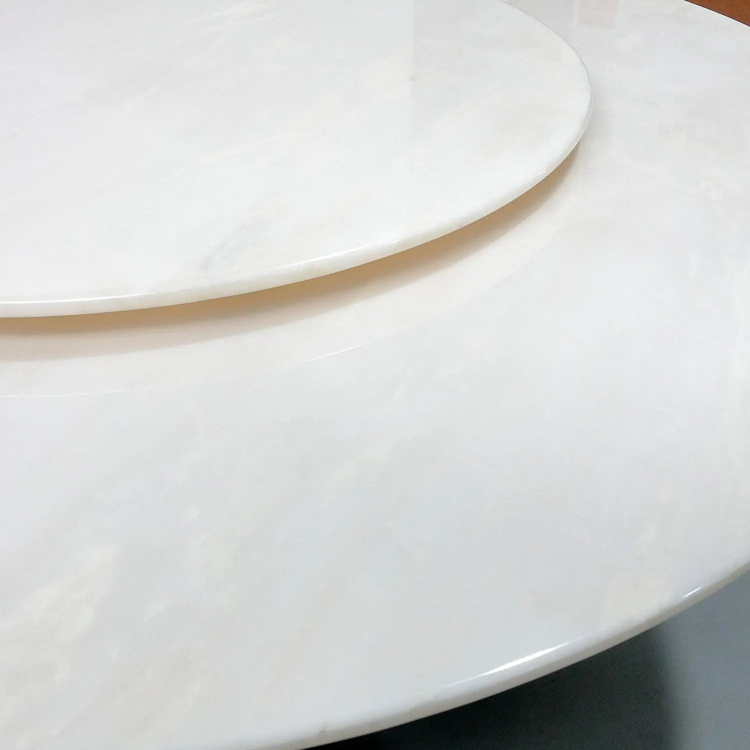 White Luxury Stone Round Dining Table with Lazy Susan Stainless Star Base Marsiling