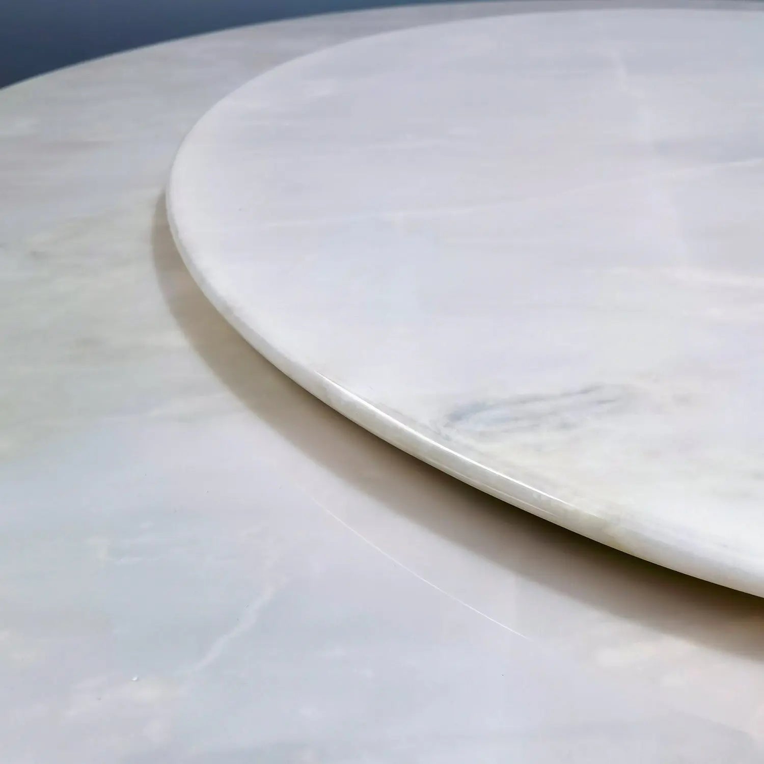 White Luxury Stone Round Dining Table with Lazy Susan Stainless Star Base Marsiling