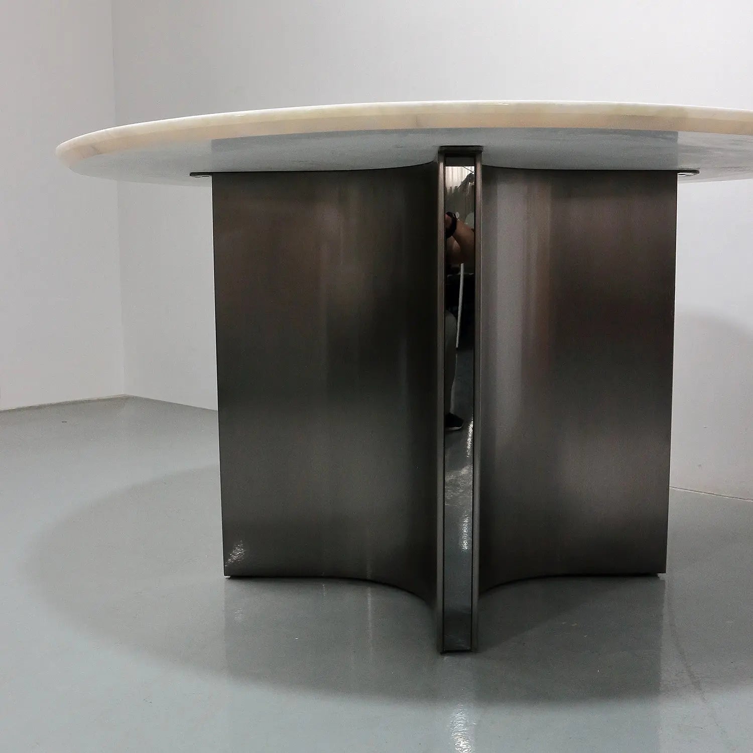 White Luxury Stone Round Dining Table with Lazy Susan Stainless Star Base Marsiling