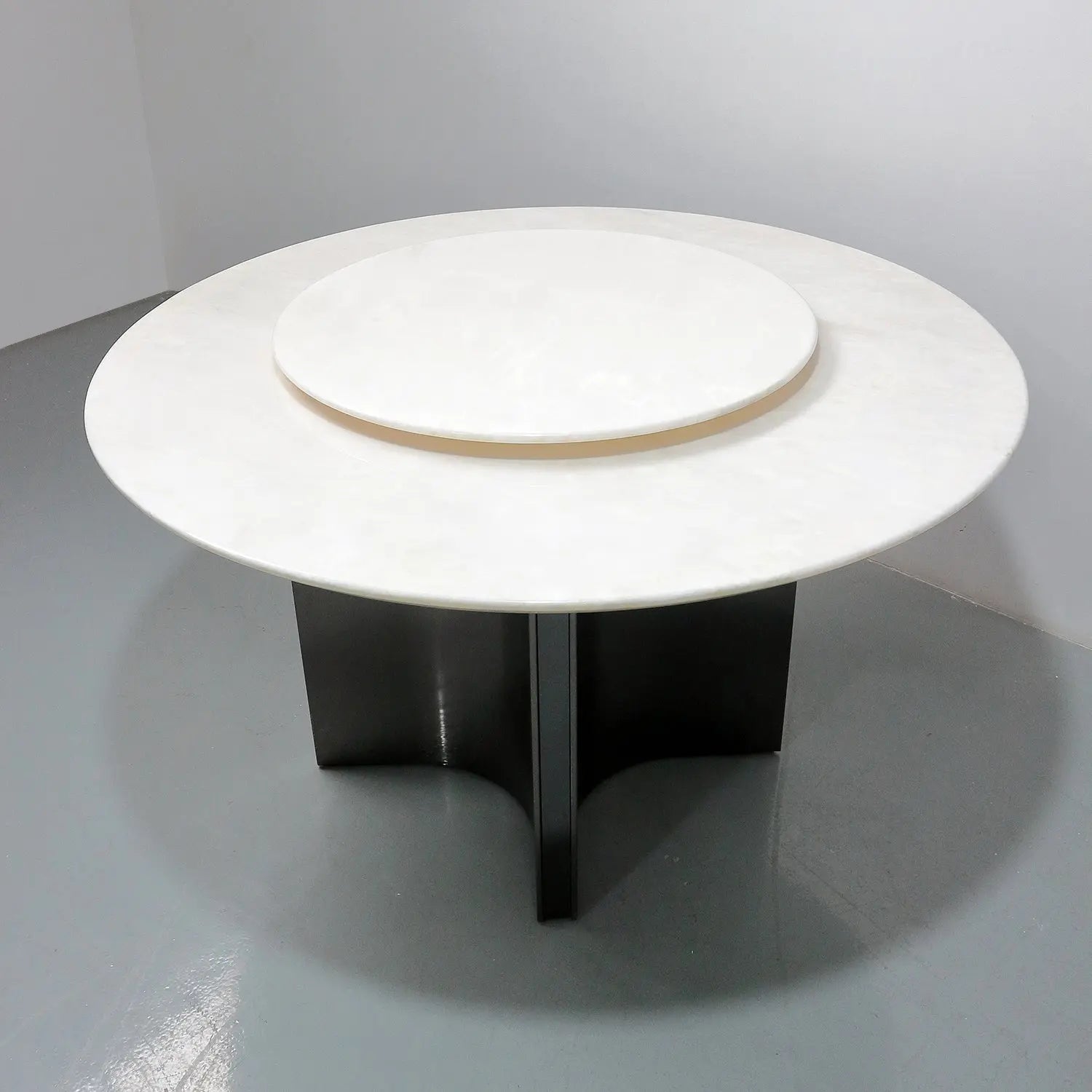 White Luxury Stone Round Dining Table with Lazy Susan Stainless Star Base Marsiling