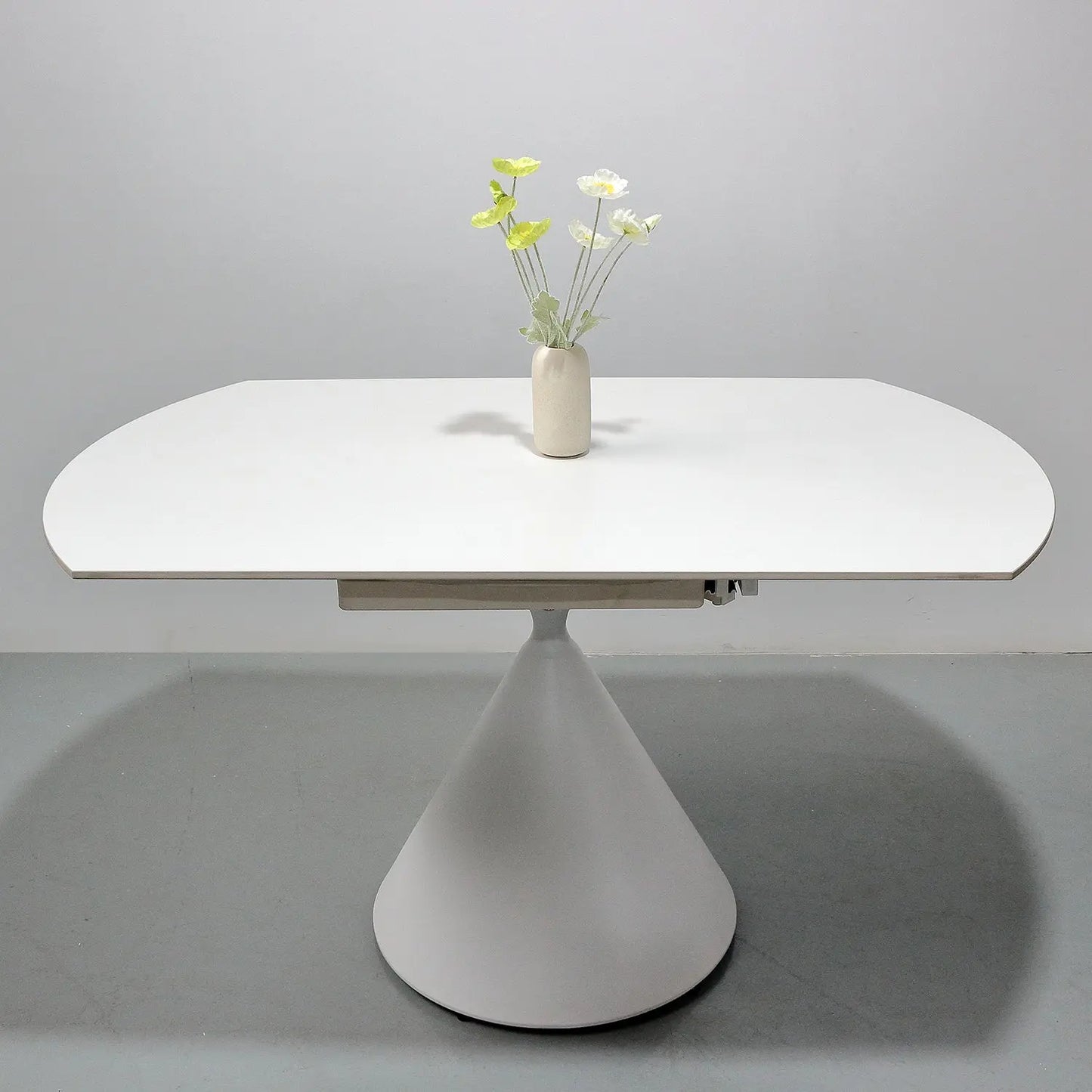 Rotating & Expandable White Matte Sintered Stone Table Minimalist Cone Base Marsiling