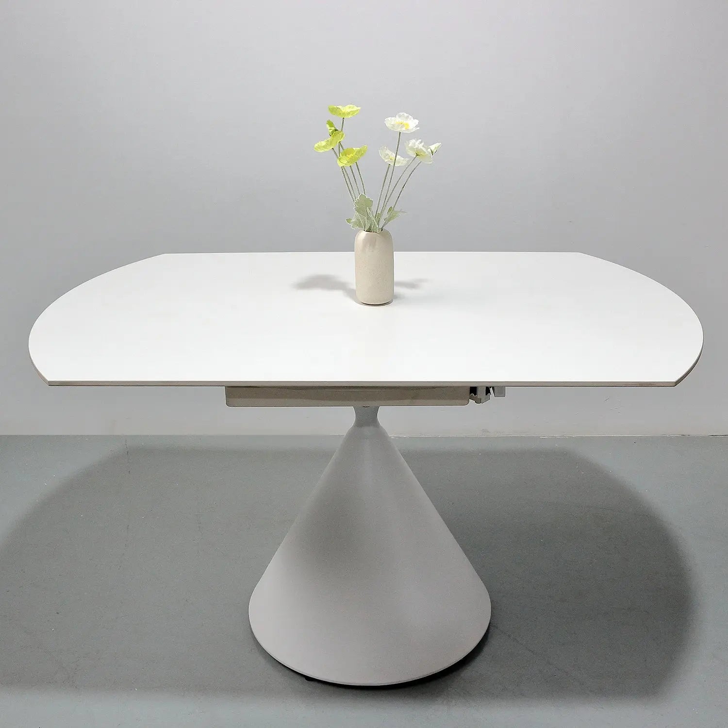 Rotating & Expandable White Matte Sintered Stone Table Minimalist Cone Base Marsiling