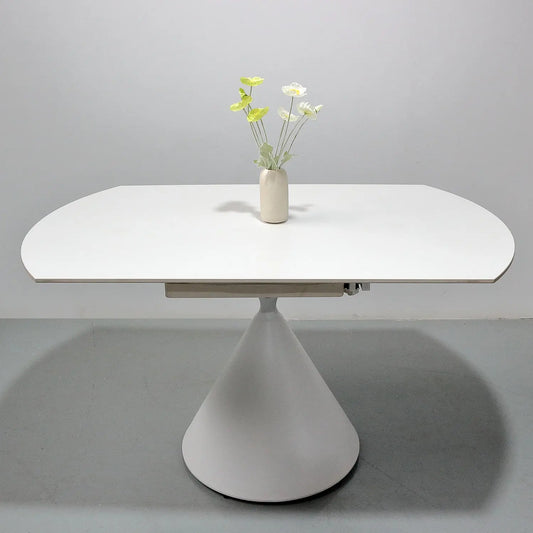 Rotating & Expandable White Matte Sintered Stone Table Minimalist Cone Base Marsiling