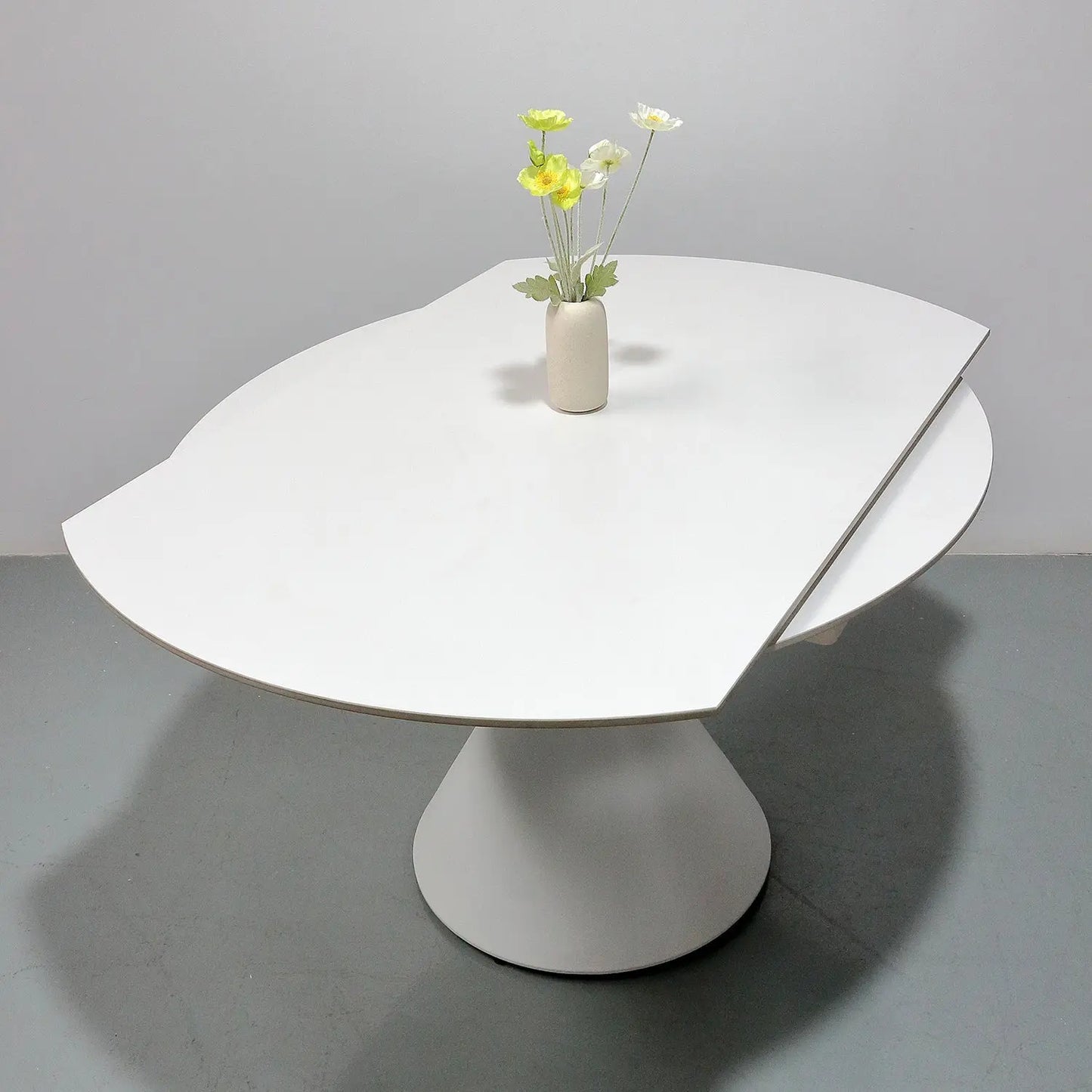 Rotating & Expandable White Matte Sintered Stone Table Minimalist Cone Base Marsiling