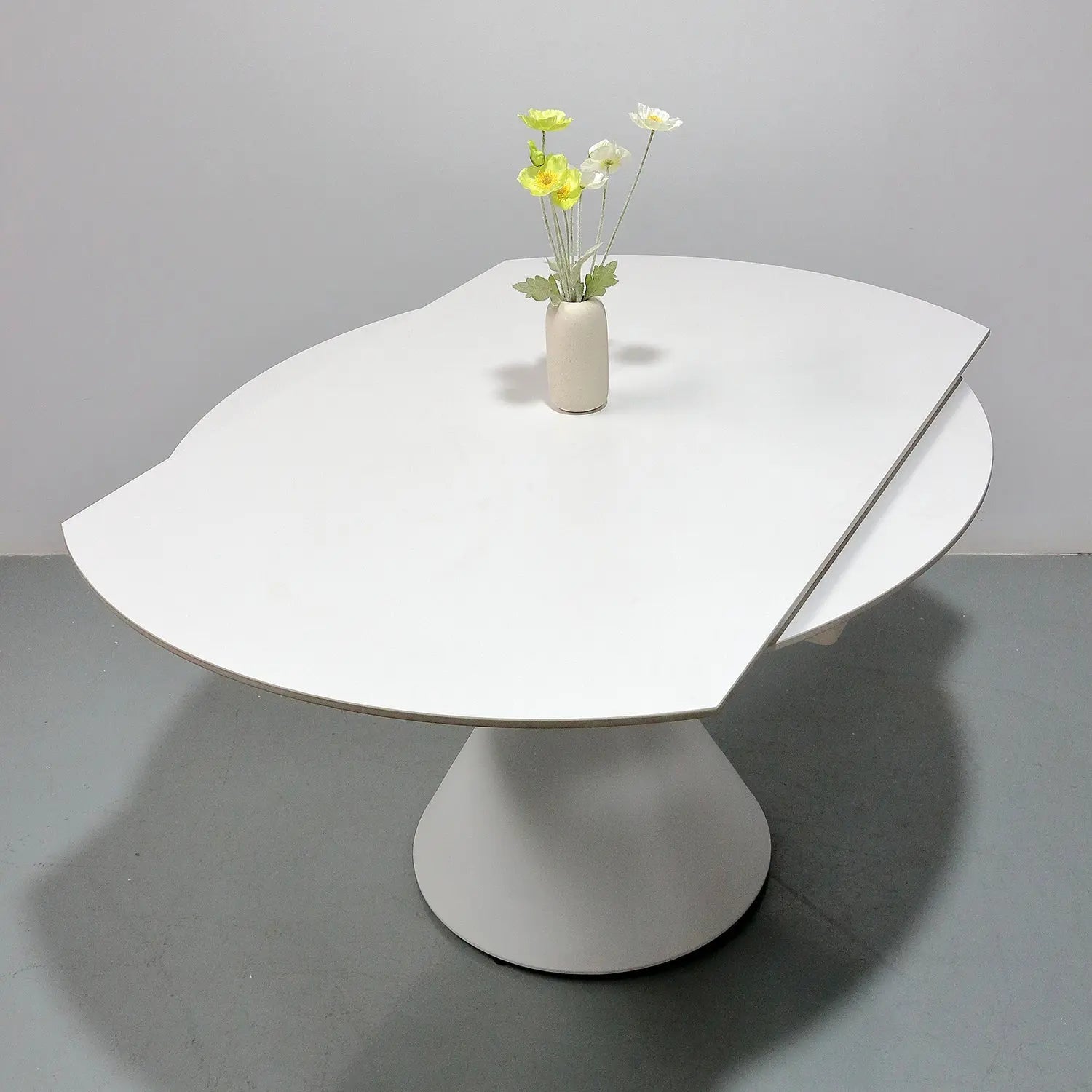 Rotating & Expandable White Matte Sintered Stone Table Minimalist Cone Base Marsiling