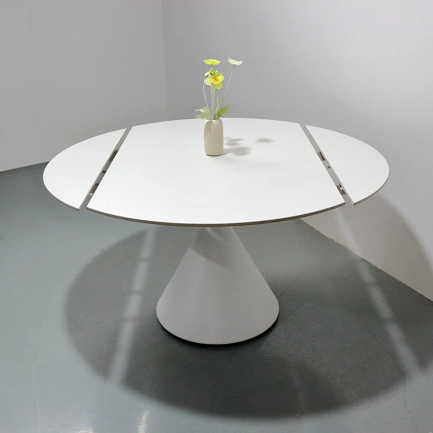 Rotating & Expandable White Matte Sintered Stone Table Minimalist Cone Base Marsiling