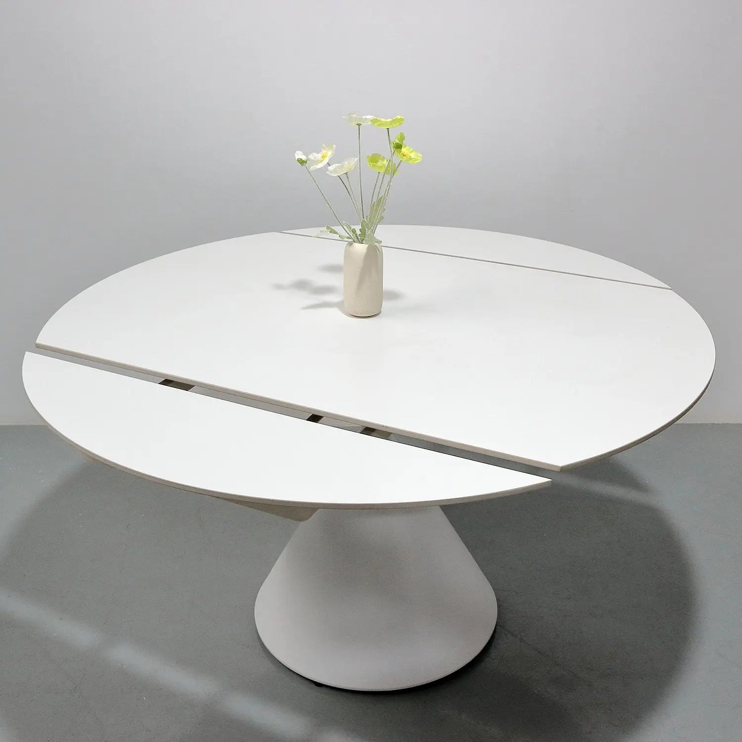 Rotating & Expandable White Matte Sintered Stone Table Minimalist Cone Base Marsiling