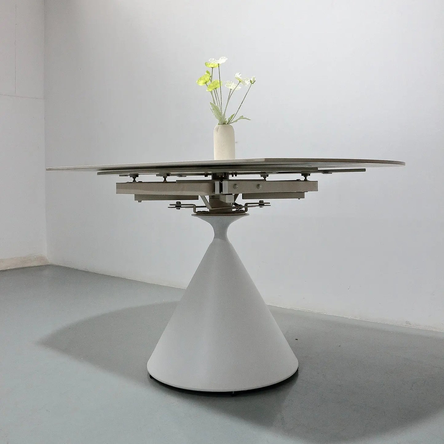 Rotating & Expandable White Matte Sintered Stone Table Minimalist Cone Base Marsiling