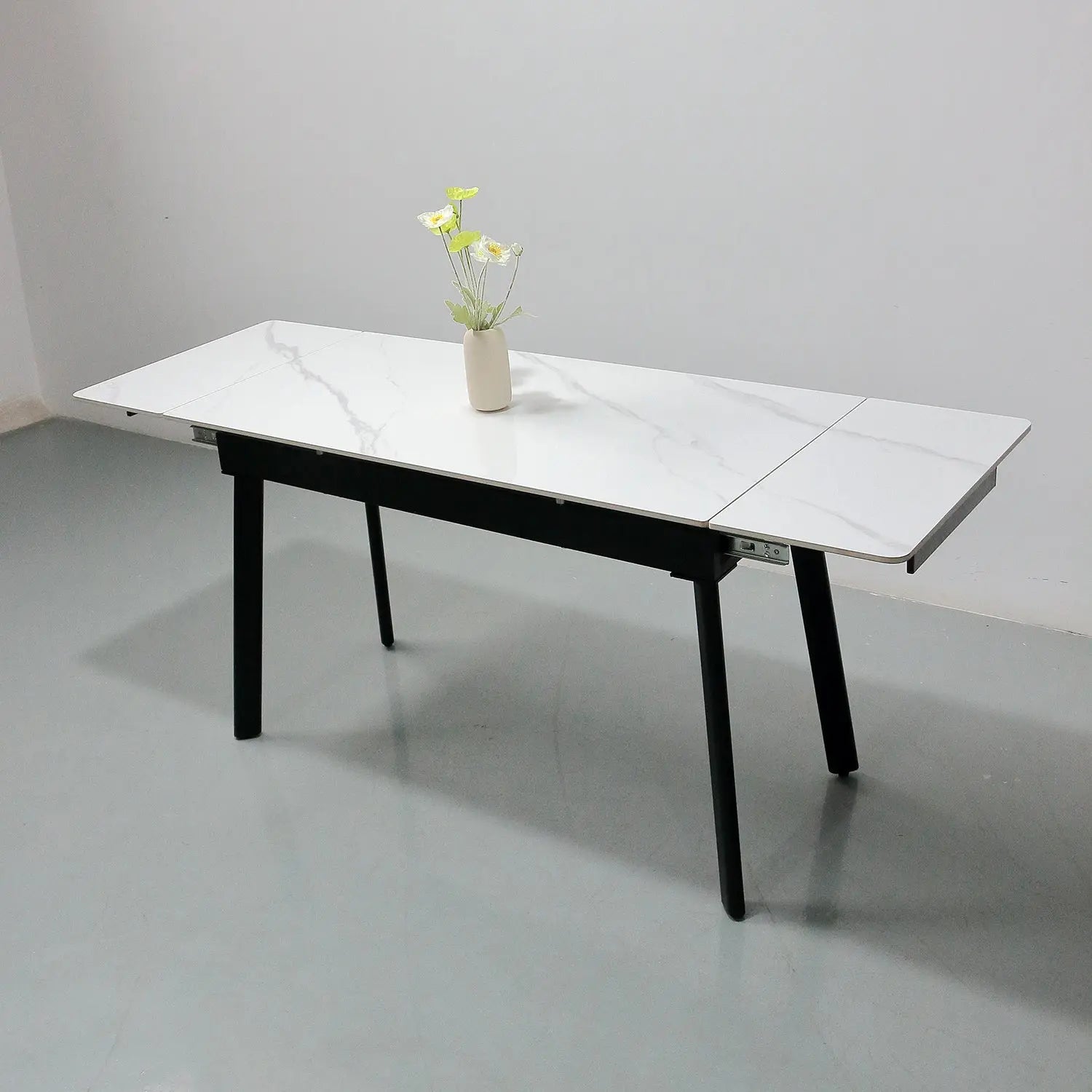 Modern Home Furniture Stone Extendable Rectangular Table Rounded Safety Corners Marsiling