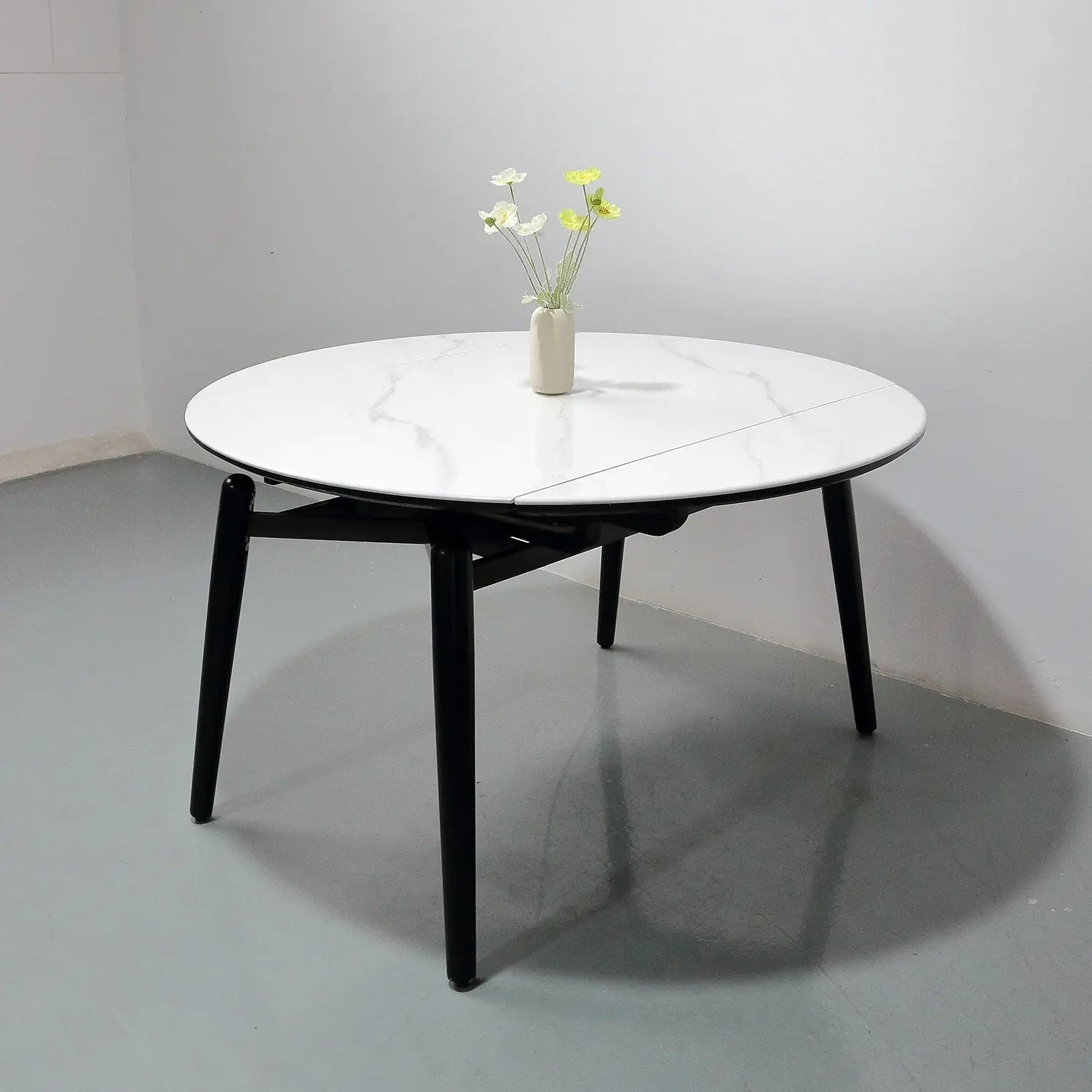 Modern Dining Room Furniture White Microlite Expandable Round Dining Table Marsiling