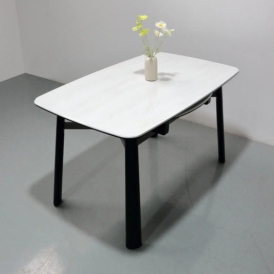 White Microlite Table - Expandable Rectangle to Round with Solid Wood Legs Marsiling