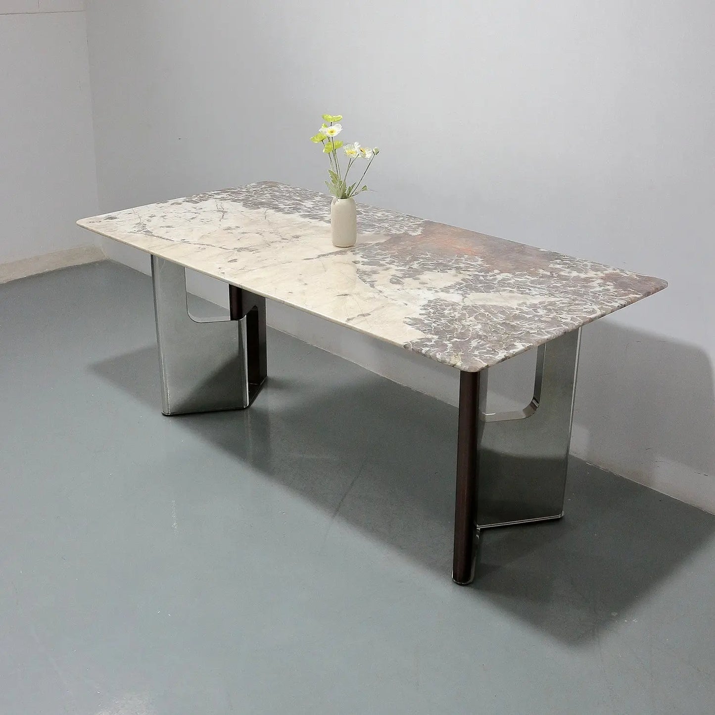 Luxury Stone Rectangular Dining Table - Natural Veins Minimalist Design Marsiling