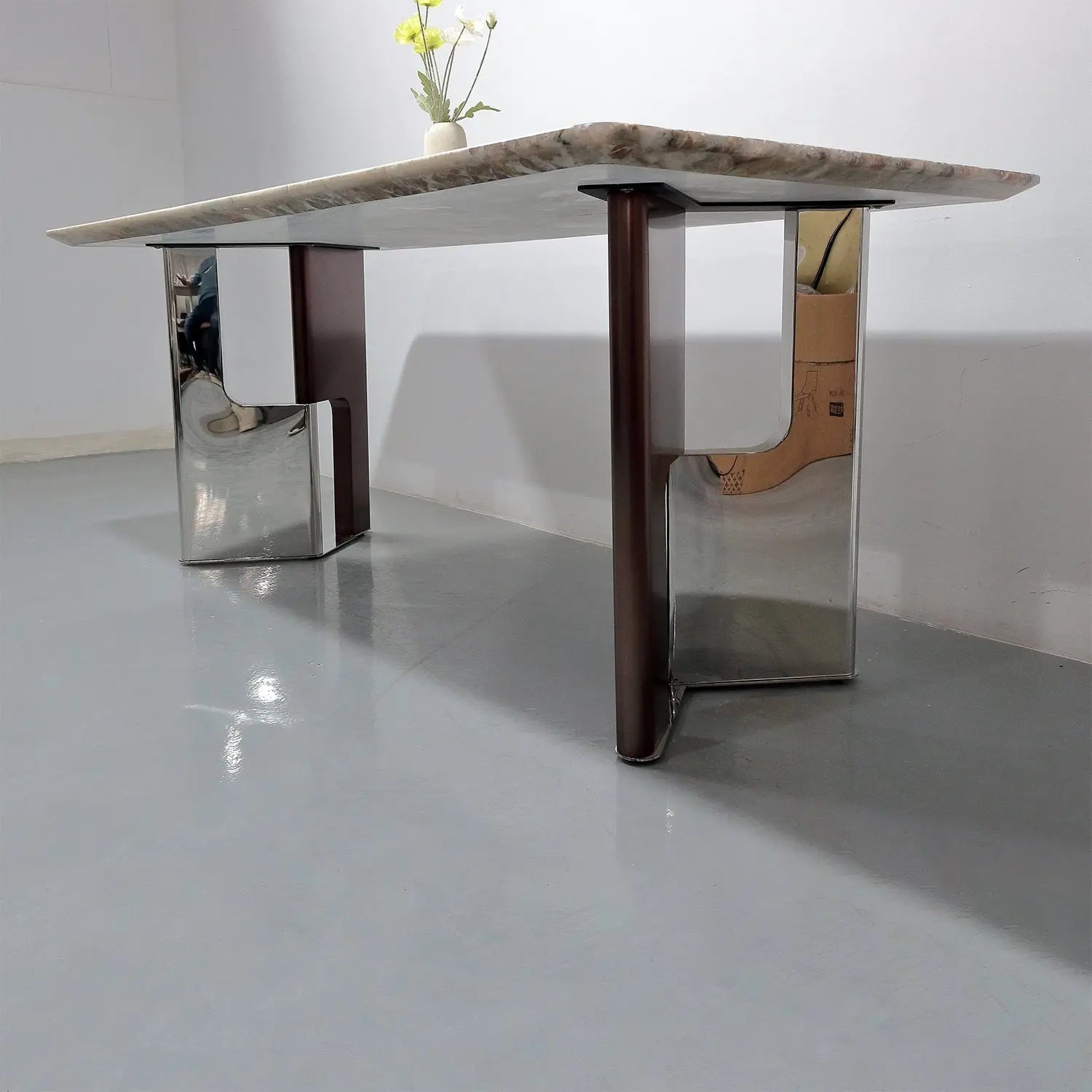 Luxury Stone Rectangular Dining Table - Natural Veins Minimalist Design Marsiling