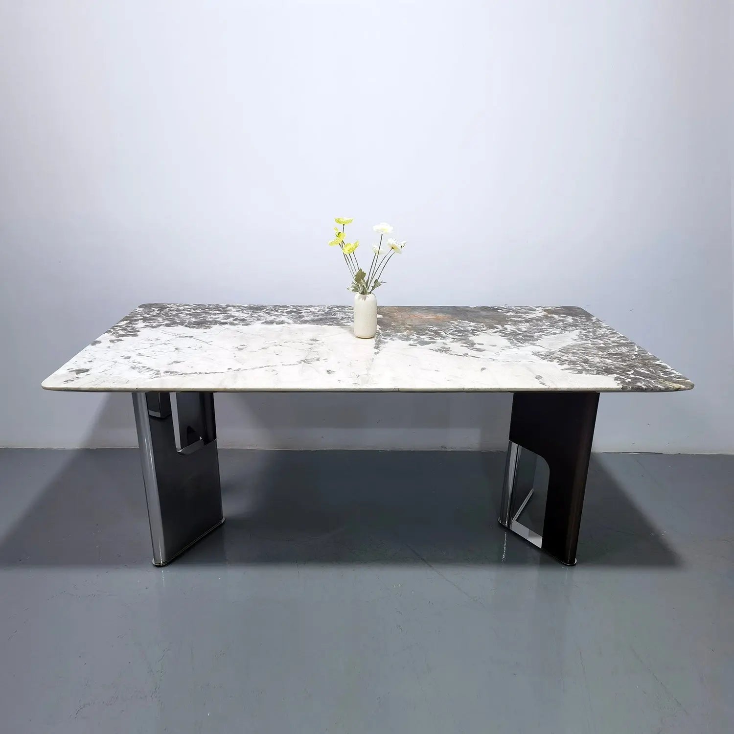 Luxury Stone Rectangular Dining Table - Natural Veins Minimalist Design Marsiling
