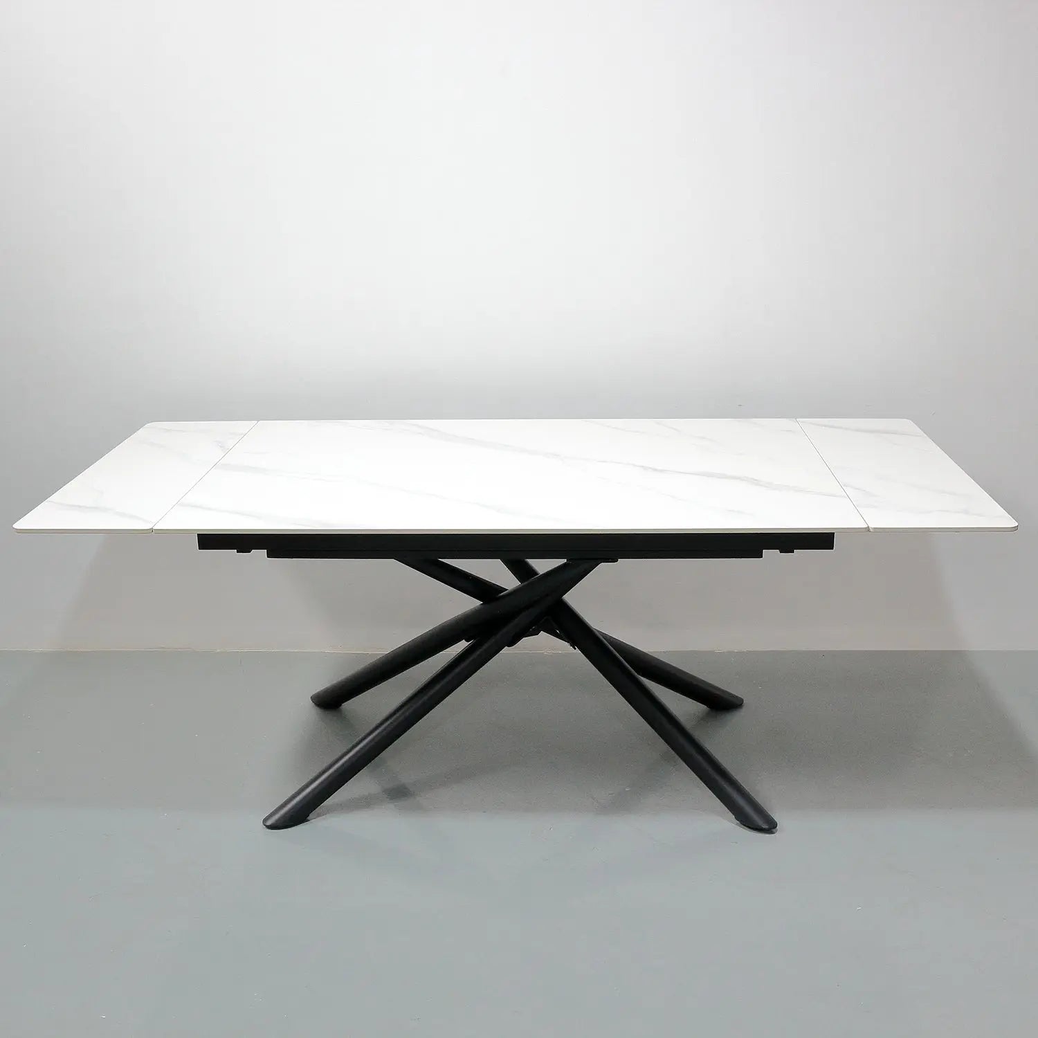 Matte Foldable Extendable White Rectangular Dining Table - Matte Sintered Stone Marsiling