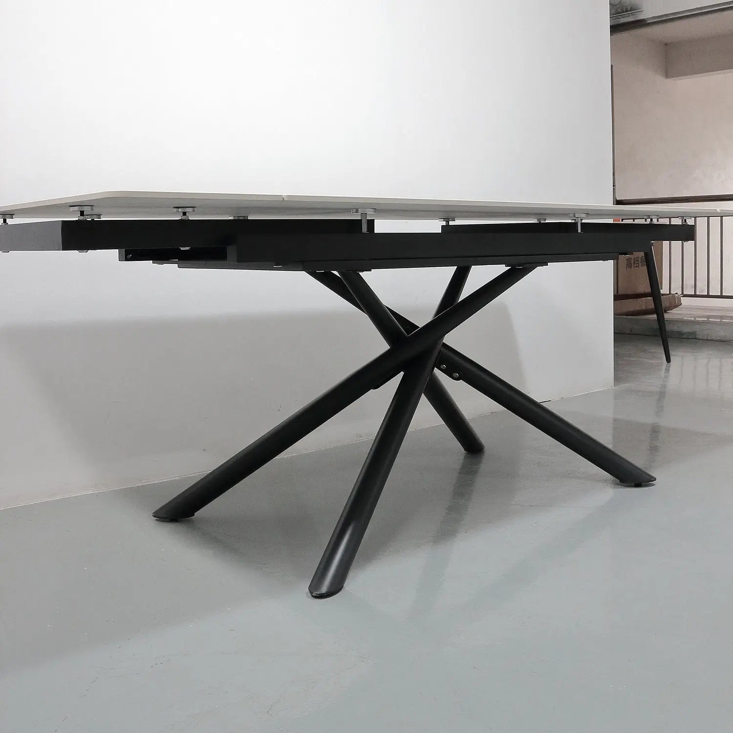 Matte Foldable Extendable White Rectangular Dining Table - Matte Sintered Stone Marsiling