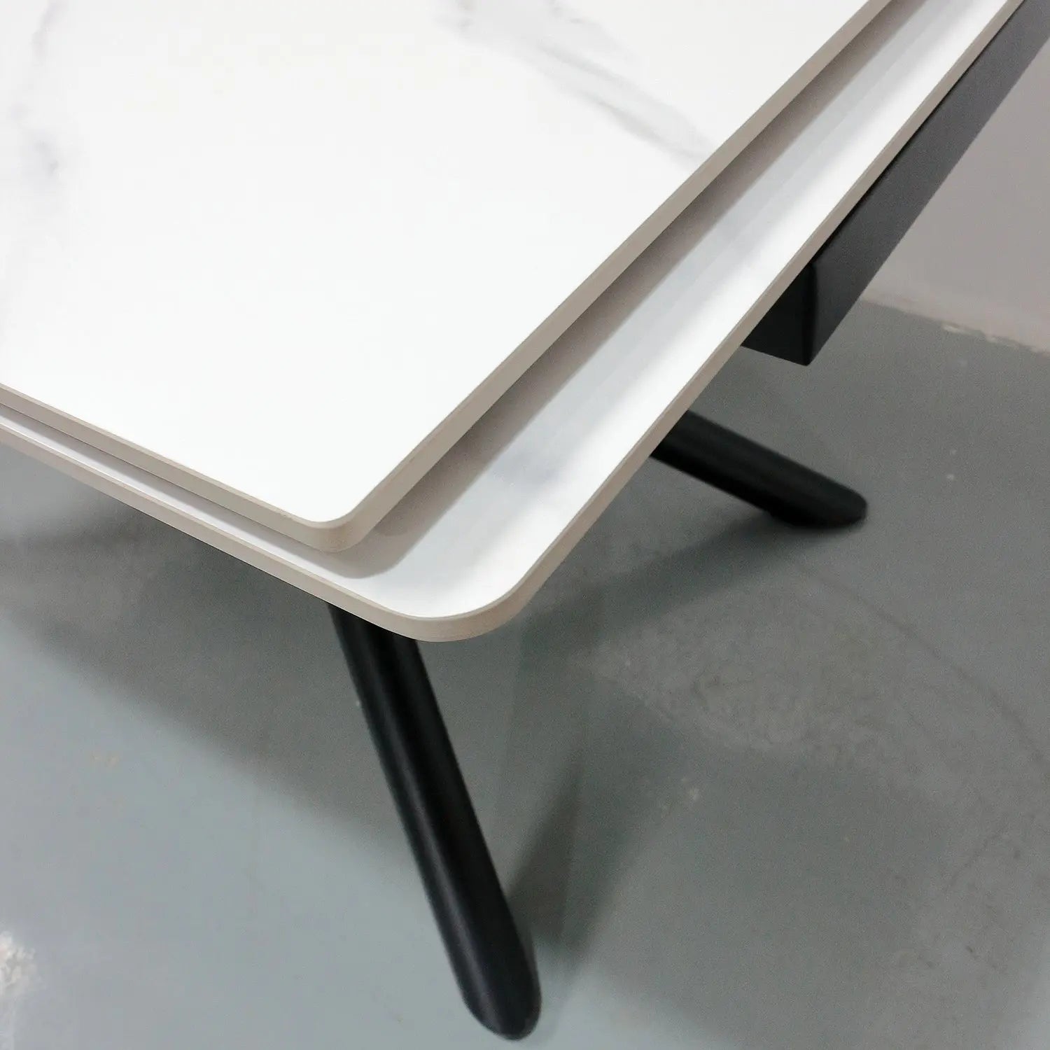 Matte Foldable Extendable White Rectangular Dining Table - Matte Sintered Stone Marsiling