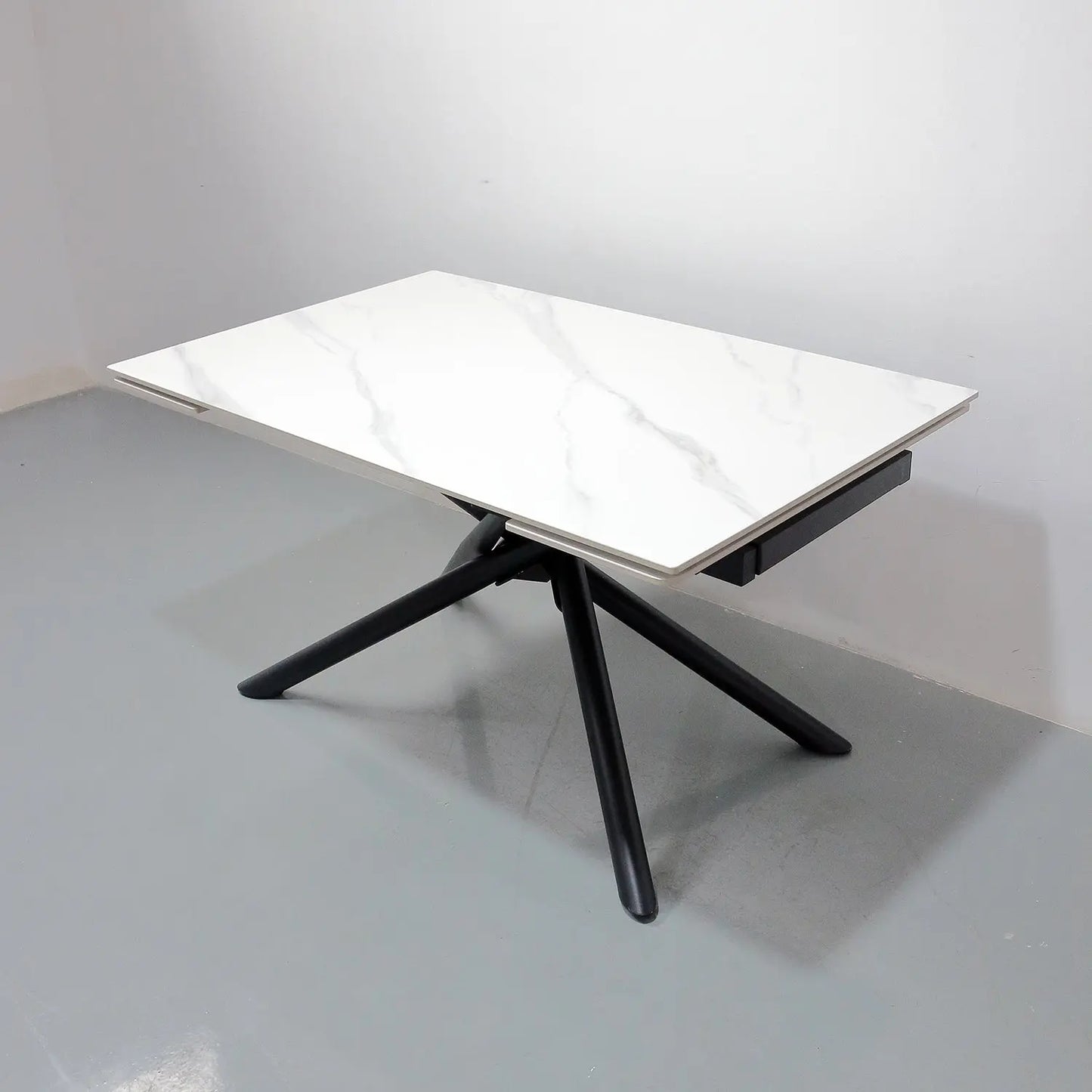 Matte Foldable Extendable White Rectangular Dining Table - Matte Sintered Stone Marsiling
