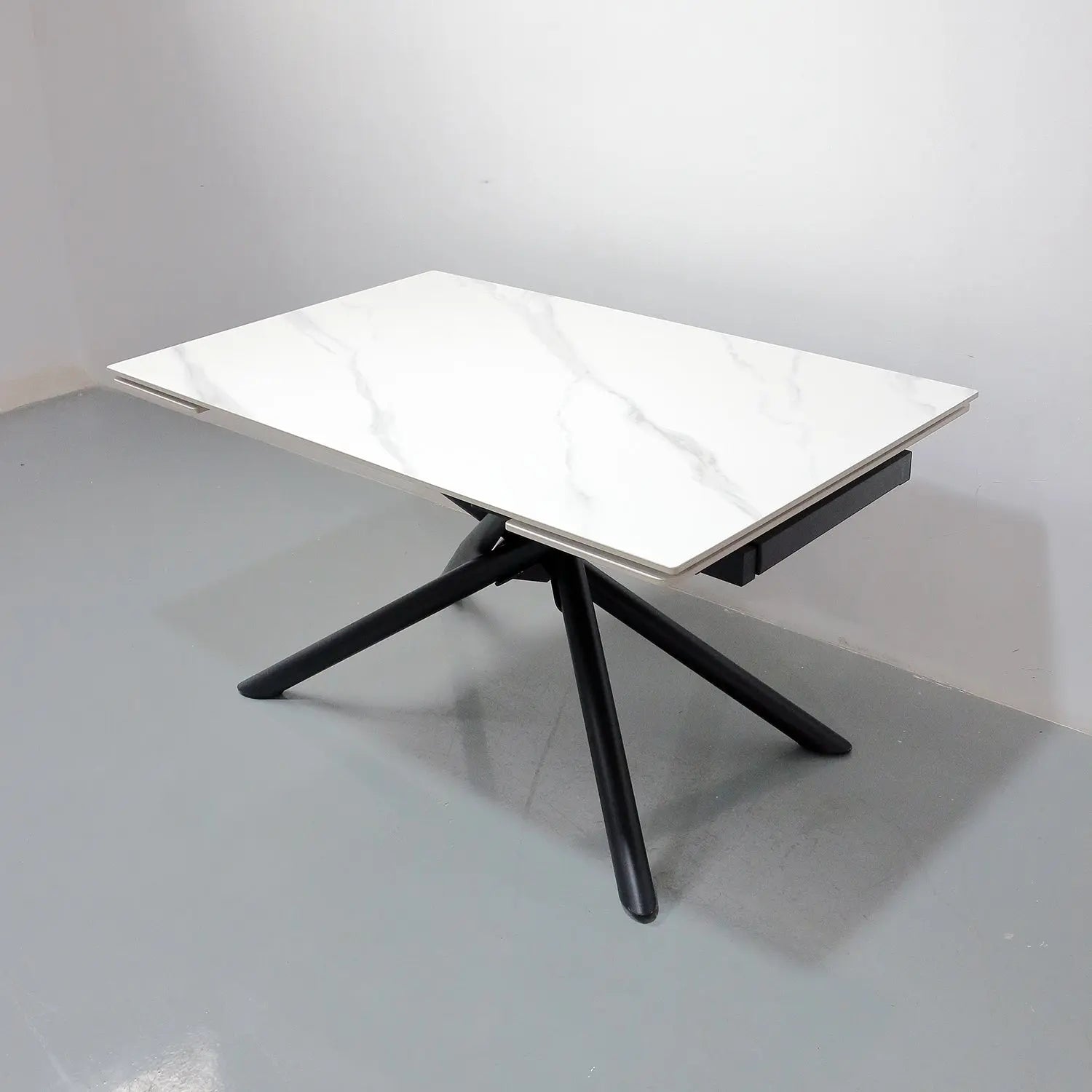 Matte Foldable Extendable White Rectangular Dining Table - Matte Sintered Stone Marsiling