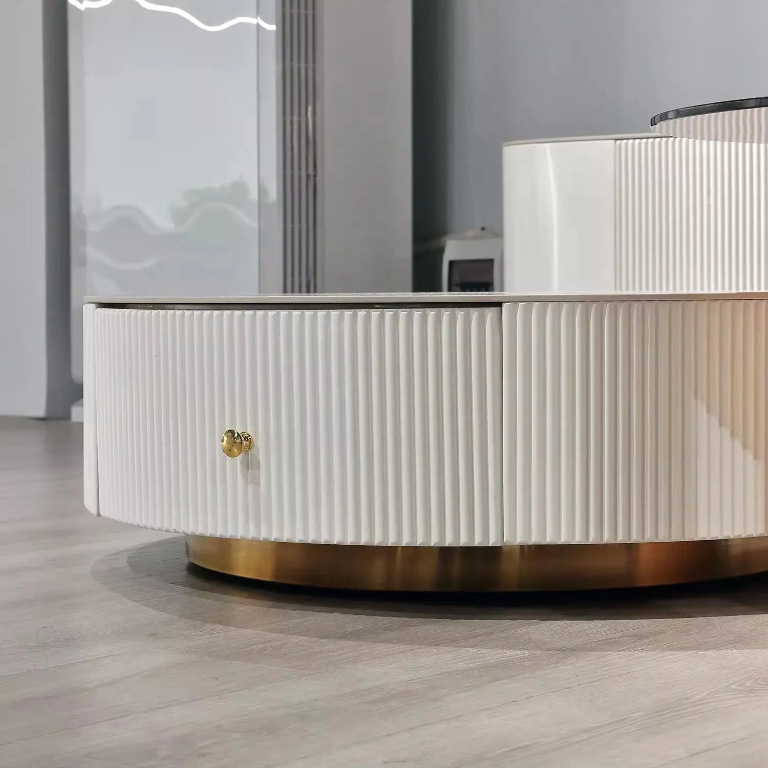 Luxury Sintered Stone Round Coffee Table Tempered Glass Side Table Living Room TV Cabinet Combination Marsiling