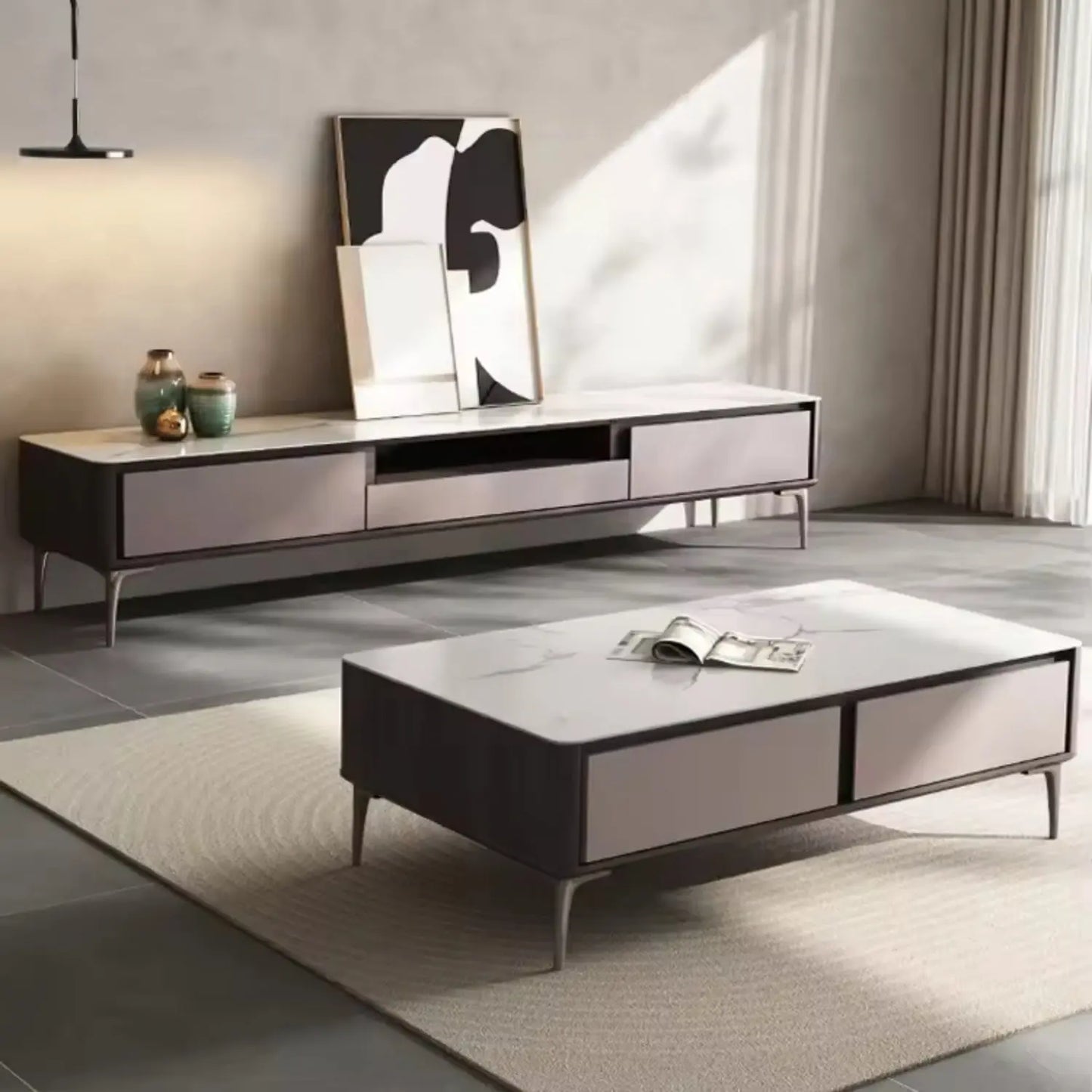 Luxury TV Unit Cabinets Modern TV Stand and Coffee Table with Drawer for Living Room Furniture Marsiling