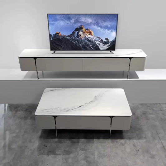 Popular Home Living Room Bedroom Modern Furniture Microlite Top Coffee Table TV Stand Set Marsiling